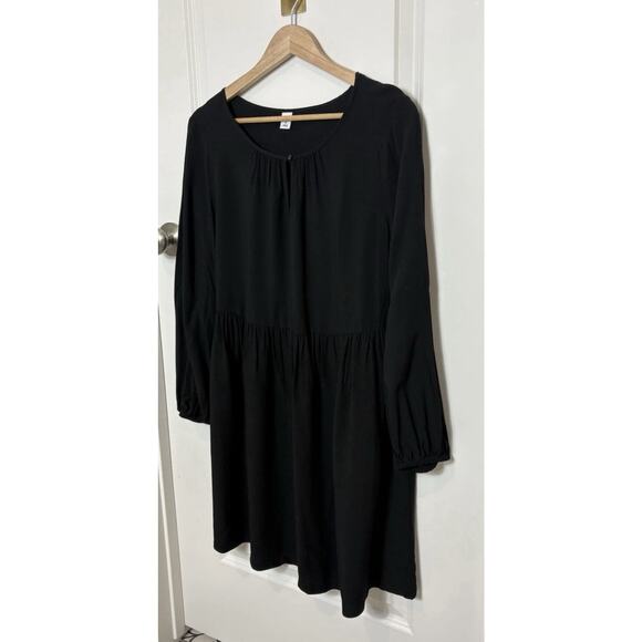 Old Navy Black Mini Dress Medium Boho Babydoll Long Sleeve Flowy M - Picture 4 of 7